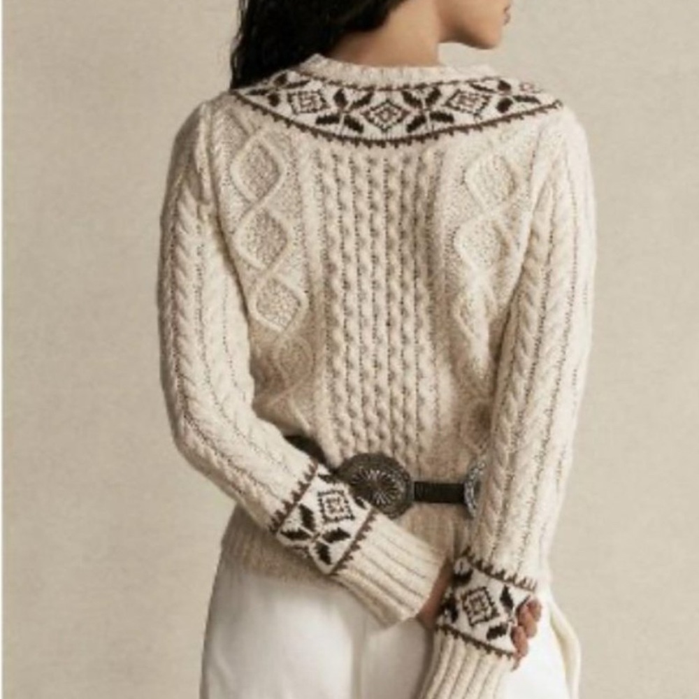 Polo Ralph Lauren Nordic Fair Isle Cream and Brown Knit Sweater - Picture 2 of 11